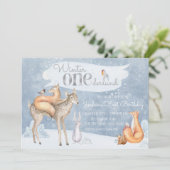 Invitation Hiver ONE derland Woodland Première fête d'anniver (Debout devant)