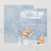 Invitation Hiver ONE derland Woodland Première fête d'anniver (Devant / Derrière)