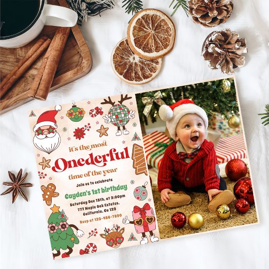 Invitation Hiver Onederful Retro Noël 2e anniversaire