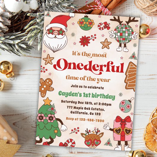 Invitation Hiver Onederful Retro Noël 2e anniversaire