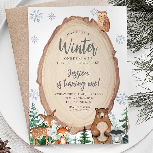 Invitation Hiver Onederland 1er anniversaire Animal Woodland