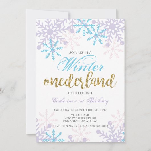 Invitation Hiver Onederland 1er Anniversaire Bébé Fille Migno (Devant)