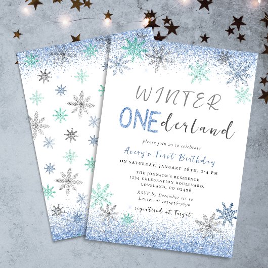 Invitation Hiver Onederland 1er anniversaire Snowflakes Hiver