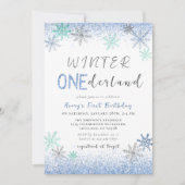 Invitation Hiver Onederland 1er anniversaire Snowflakes Hiver (Devant)