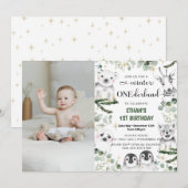 Invitation Hiver Onederland Animaux 1er anniversaire Photo (Devant / Derrière)
