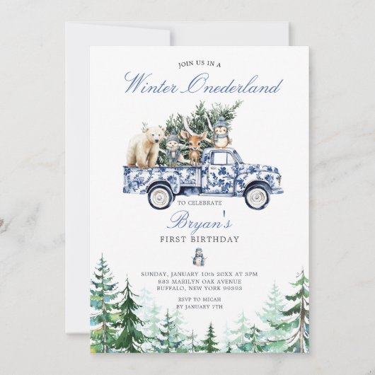 Invitation Hiver Onederland Animaux Chinoiserie 1er anniversa (Devant)