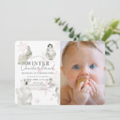 Invitation Hiver Onederland Arctic Animaux Fille 1er annivers (Debout devant)