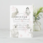 Invitation Hiver Onederland Arctic Animaux Fille 1er annivers (Debout devant)