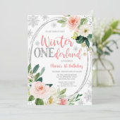 Invitation Hiver ONEderland Argent rose Floral Anniversaire (Debout devant)