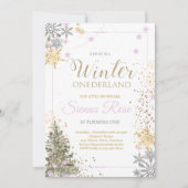 Invitation HIVER ONEderland Argent rose & Or 1er anniversaire (Devant)