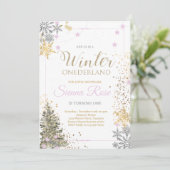 Invitation HIVER ONEderland Argent rose & Or 1er anniversaire (Debout devant)