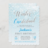 Invitation Hiver Onederland Blue Boy Première fête d'annivers (Devant / Derrière)