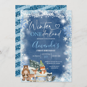 Invitation Hiver Onederland Blue Snowflake Anniversaire