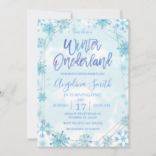 Invitation Hiver Onederland Blue Snowflake Anniversaire