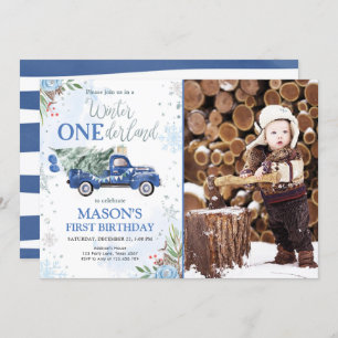 Invitation Hiver Onederland Blue Truck Boy Premier anniversai