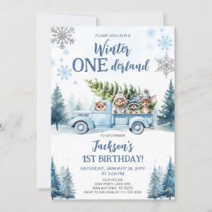 Invitation Hiver Onederland Bois Animaux 1er anniversaire