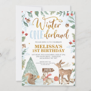 Invitation Hiver Onederland Bois Animaux Anniversaire