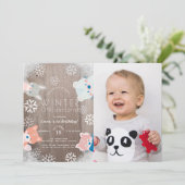 Invitation Hiver Onederland Bois Animaux Photo Anniversaire (Debout devant)