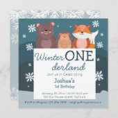 Invitation Hiver Onederland boisés animaux (Devant / Derrière)