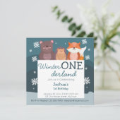 Invitation Hiver Onederland boisés animaux (Debout devant)