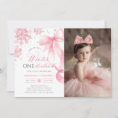 Invitation Hiver Onederland Bow Snowflake Anniversaire Photo (Devant)