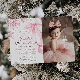 Invitation Hiver Onederland Bow Snowflake Anniversaire Photo