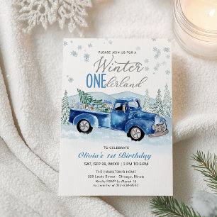 Invitation Hiver Onederland Camion Bleu Premier Anniversaire