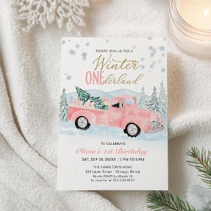 Invitation Hiver Onederland Camion Rose Premier Anniversaire