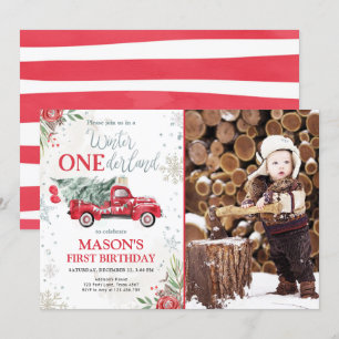 Invitation Hiver Onederland Camion Rouge Garçon Premier anniv