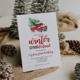 Invitation Hiver Onederland Camion rouge Premier anniversaire
