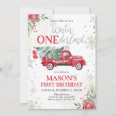 Invitation Hiver Onederland Camion rouge Premier anniversaire (Devant)
