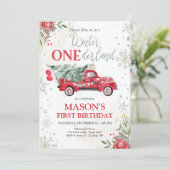 Invitation Hiver Onederland Camion rouge Premier anniversaire (Debout devant)