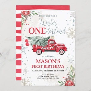 Invitation Hiver Onederland Camion rouge Premier anniversaire