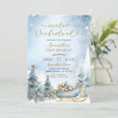 Invitation Hiver Onederland Dusty Baby shower bleu (Debout devant)