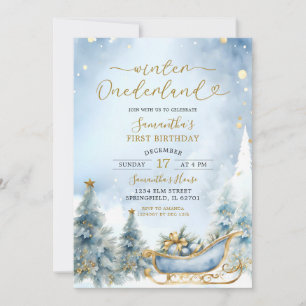 Invitation Hiver Onederland Dusty Baby shower bleu
