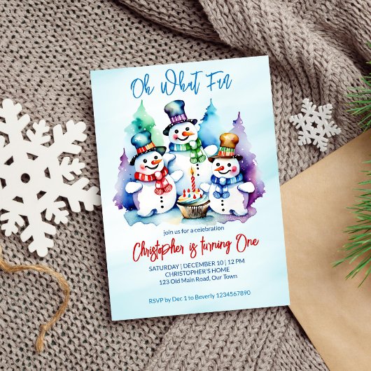 Invitation Hiver onederland fête d'anniversaire de bonhomme d