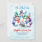 Invitation Hiver onederland fête d'anniversaire de bonhomme d (Devant)