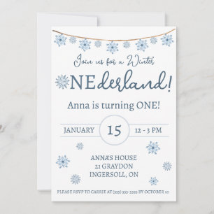Invitation Hiver ONEderland, Fête d'anniversaire des flocs de