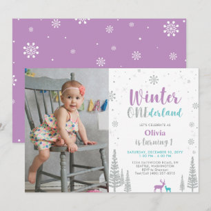Invitation Hiver Onederland, Fille 1ère Photo Anniversaire