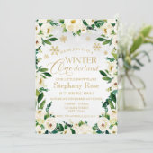 Invitation Hiver Onederland Fleurs Blanches flocons de neige (Debout devant)