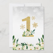 Invitation Hiver Onederland Fleurs Blanches flocons de neige (Dos)