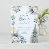 Invitation Hiver Onederland Flocon de neige 1ère fête d'anniv (Debout devant)