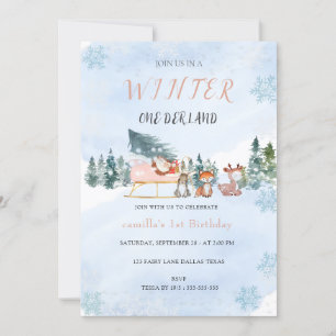 Invitation Hiver Onederland Flocon de neige Animal Anniversai
