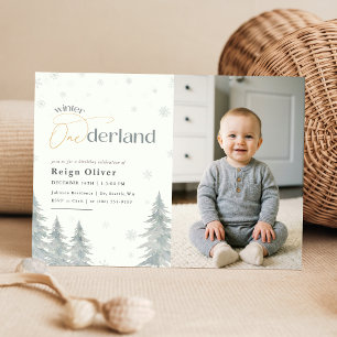 Invitation Hiver Onederland Flocon de Neige Argenté 1er Anniv