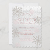 Invitation Hiver Onederland Flocon de neige rose 1er annivers (Devant)