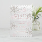 Invitation Hiver Onederland Flocon de neige rose 1er annivers (Debout devant)