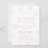 Invitation Hiver Onederland Flocon de neige rose 1er annivers (Devant)