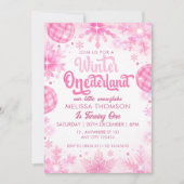 Invitation Hiver Onederland Flocon de neige rose Premier anni (Devant)