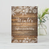 Invitation Hiver Onederland Flocon de neige rustique et bois (Debout devant)