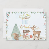 Invitation Hiver Onederland Forêt Photo Anniversaire (Dos)